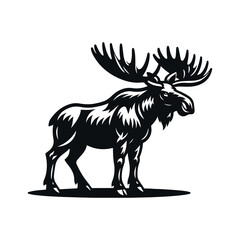 Moose Animal black silhouette vector with white color background