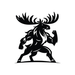 Moose Animal black silhouette vector with white color background