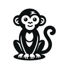 Monkey Animal black silhouette vector with white color background