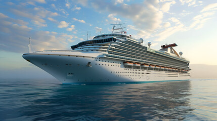 White cruise moving to the sea on a cloudy day