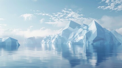 Iceberg geometric formations floating in a serene arctic landscape background