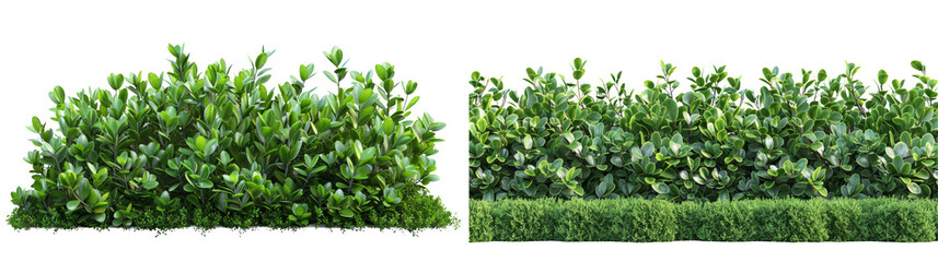 Fototapeta premium Green Trimmed Bush Hedge Set Isolated on Transparent or White Background, PNG
