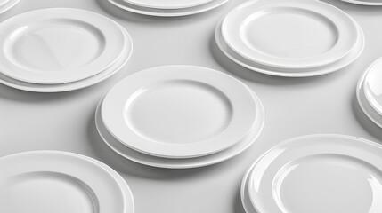 Plate set - white plate collection - empty clean plate - various perspectives and angles – isolated
