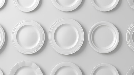 Plate set - white plate collection - empty clean plate - various perspectives and angles – isolated