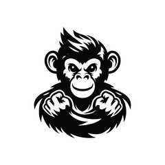 Monkey Animal black silhouette vector with white color background