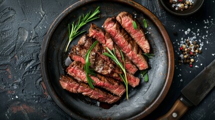 Juicy and tender steak slices cooked with a beautiful sear on the outside and a perfectly