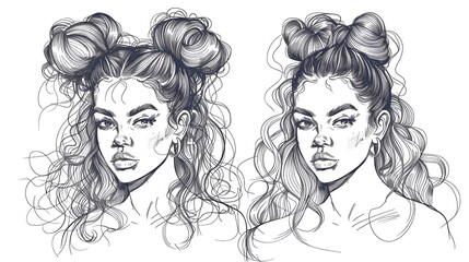 illustration isolated on a clear Curly beauty girl