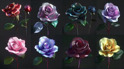 Rose set - Color set - Red Rose - Pink Rose - Purple Rose - Blue Rose - Green Rose - Yellow Rose -...