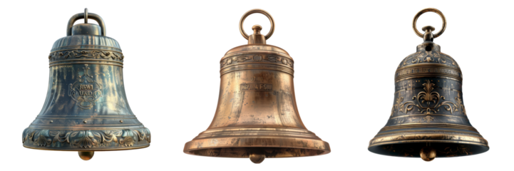 Classic School Bell Signaling New Academic Year Set Isolated on Transparent or White Background, PNG