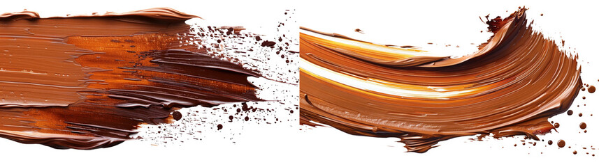 Brown Paint Brush Stroke Set Isolated on Transparent or White Background, PNG