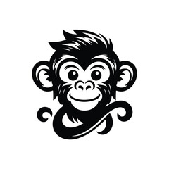 Monkey Animal black silhouette vector with white color background