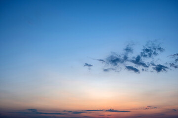 Vast blue pink sky background with tiny grey cloud. Heavenly peace, freedom, wallpaper, space.