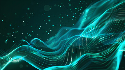 Vector abstract light lines wavy flowing dynamic in blue green colors isolated on black background for concept of AI technology, digital, communication, 5G, science, music