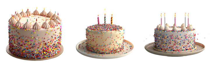 Birthday Cake with Sprinkles Isolated on Transparent or White Background, PNG