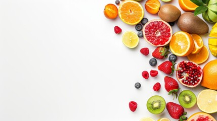 A modern and vibrant background with fresh fruits on the right side white space