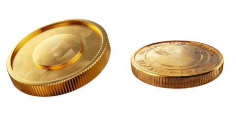 Golden Coin Set Isolated on Transparent or White Background, PNG