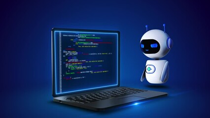 Robot thinking using virtual interface ai chatbot icon data processing Artificial Intelligence, Chatbot, Deep Learning, Machine Learning Language Model Visualization. software developer programmer