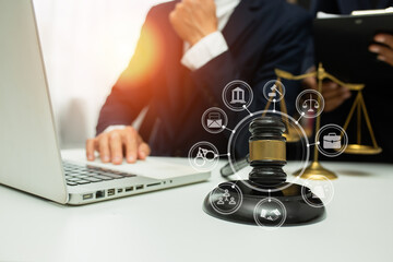 
team meeting.businessman discussing legal legislation at law firm. judge gavel 