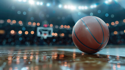 basketball hoop and ball in the court