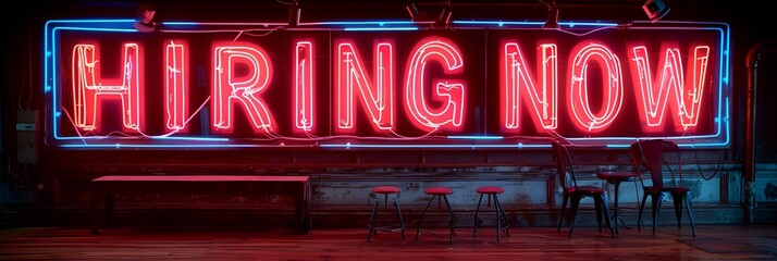 “NIRING NOW” neon sign - bar - restaurant - employment - new jobs - jobs report 
