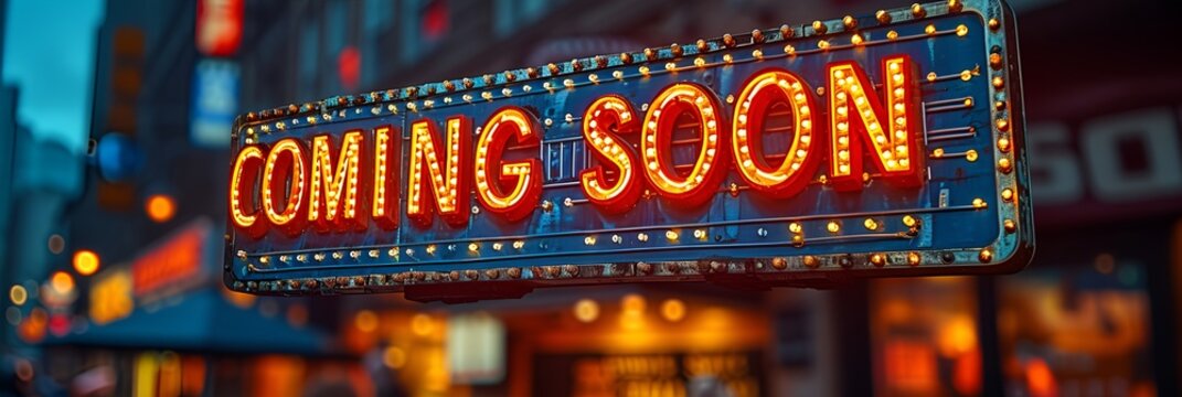 &ldquo;COMING SOON&rdquo; neon sign - new arrival - tease - hype - graphic resource - background - wallpaper  - concert hall - movie theater 