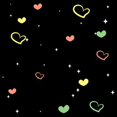 Background of colorful hearts and sparkling stars. Cute decoration suitable for girls.