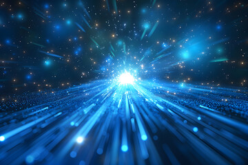 Fototapeta premium burst of light with blue hues moving and flying