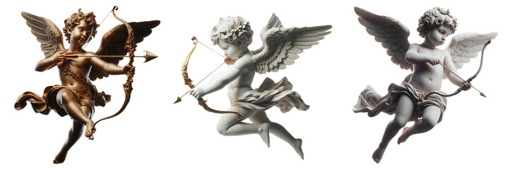 vintage romantic illustration of a cherub or cupid with bow and arrow isolated on a transparent background, generative ai	
