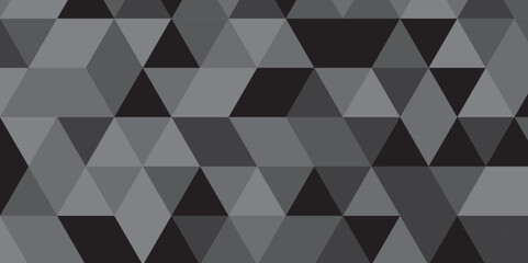 Abstract geometric black and gray background seamless mosaic and low polygon triangle texture wallpaper. Triangle shape retro wall grid pattern geometric ornament tile vector square element.