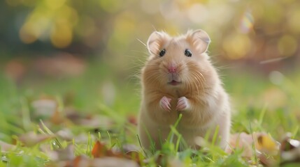 Cute Syrian hamster standing up looking curious
