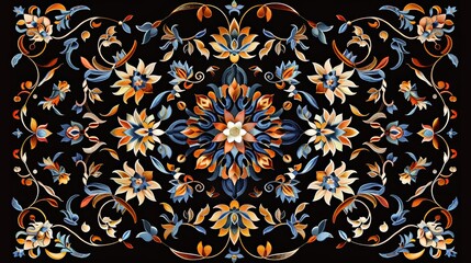 Exquisite desert wildflower embroidered in arabesque pattern. Concept of Islamic art.