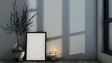 Minimalist Frame and Decor on Wooden Shelf