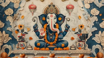 Ganesha Illustration for Ganesh Chaturthi Festive Decor 
