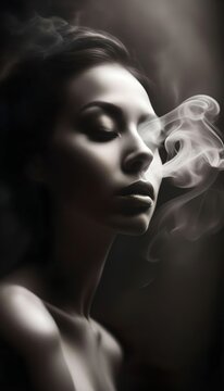 Portrait of a woman created with artificial intelligence using a photorealistic technique.