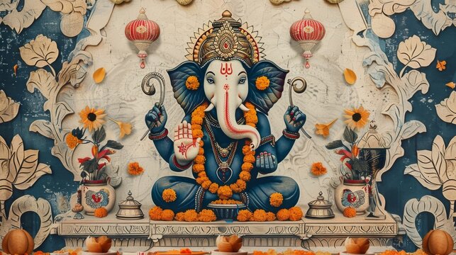 Ganesha Illustration for Ganesh Chaturthi Festive Decor 
