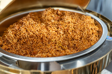 Jollof Rice In Chaffing Dish at a Nigerian Party