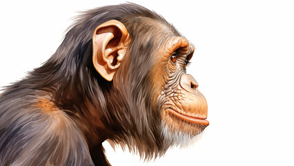 Chimpanzee water color illustration portrait side view on white background