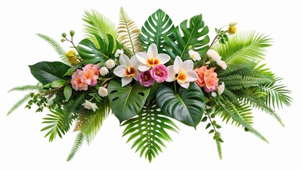 Vibrant Green Leaves And Delicate Flowers Create A Lush Tropical Paradise In This Stunning Image.