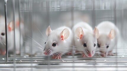 Obraz premium Small experimental white mice in cage