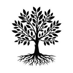 Obraz premium Tree Plant black silhouette vector with white color background