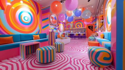 Vibrant party decor presented in a playful and energetic pattern formation