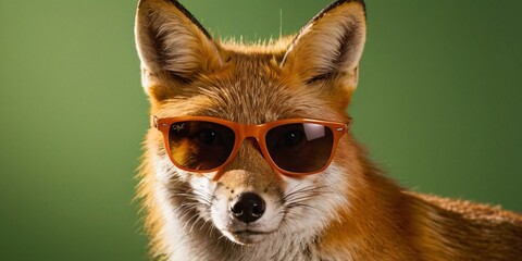 Obraz premium Fox with Sunglasses on a Solid Background, Featuring Ample Copy Space 
