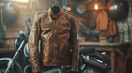 Obraz premium Leather Jacket on Garage Background