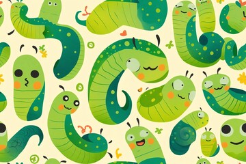 Cartoon green worms pattern