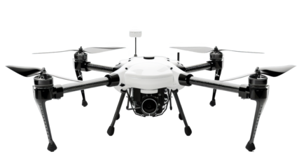 High-quality quadcopter drone with mounted camera for professional aerial photography and videography. isolated white background, transparent background.