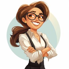 Illustration of a Happy Businesswoman with Glasses and a Big Smile: Ideal for Corporate, Business, and Positive Attitude Themes