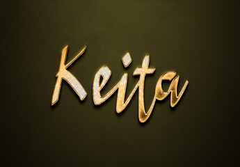 Old gold text effect of name Keita with 3D glossy style Mockup.