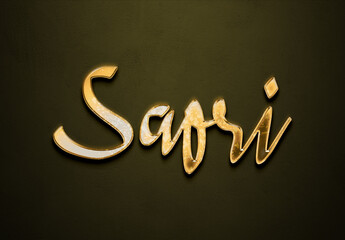 Old gold text effect of name Saori with 3D glossy style Mockup.