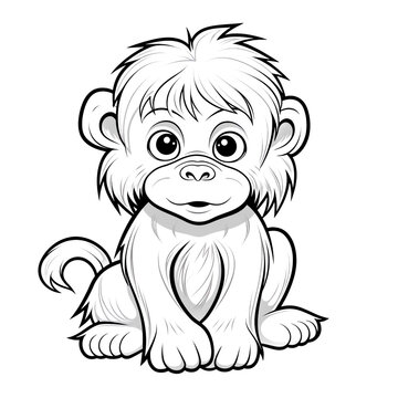 recommend clip art: A cute cartoon line art drawing of an adorable baby Orangutan