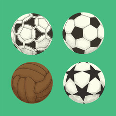 Obraz premium set of vintage flat illustrations of soccer balls